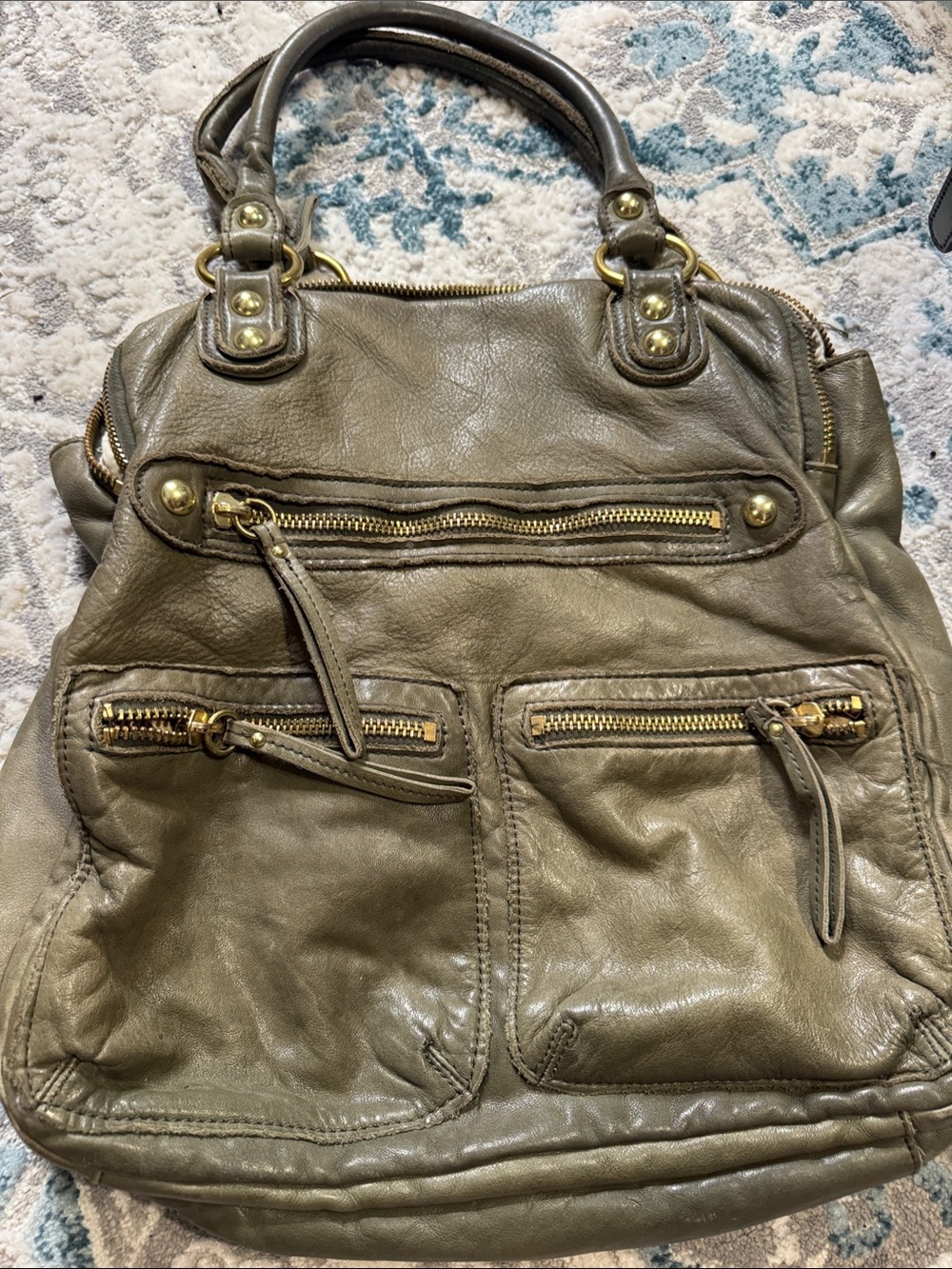 Leather Tote Handbag in Olive Green -linea pelle